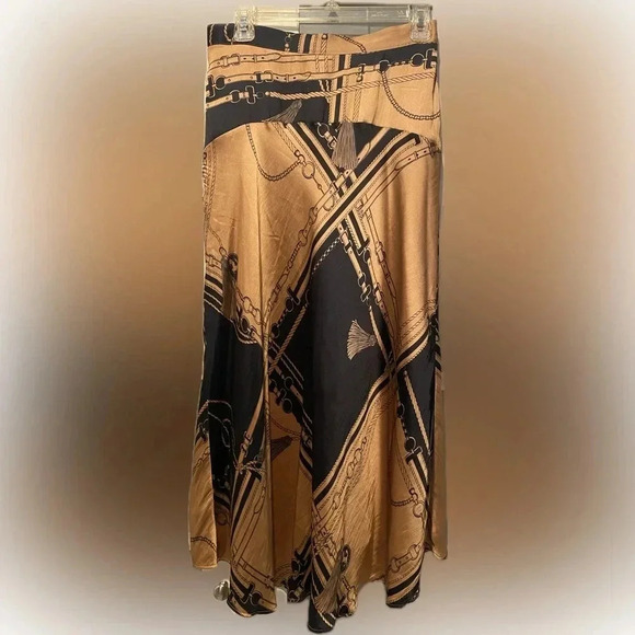 Ann Taylor Navy/Gold Equestrian Midi Silk Satin Feel A-Line Skirt Women’s 2 NWOT - Picture 3 of 14